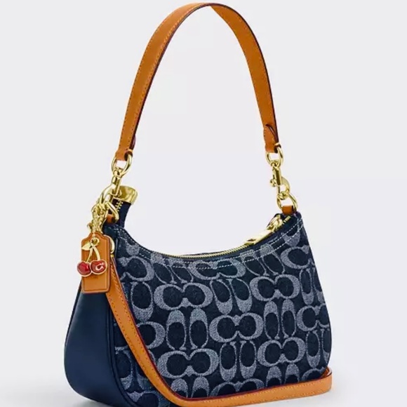Coach Teri Shoulder Bag In Signature Denim W/Cherry & Leather Hangtag NWT - Picture 5 of 7